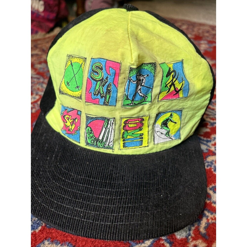 Hat 80s 90s Vintage Ski Neon Surf Corduroy Bill RETRO